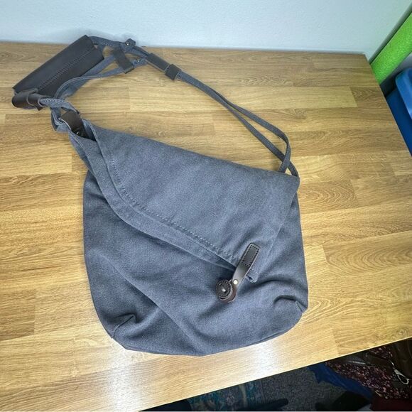 Coofit Canvas Preppy Unisex Retro Messanger Bag Grey Outer Pocket - Picture 6 of 11